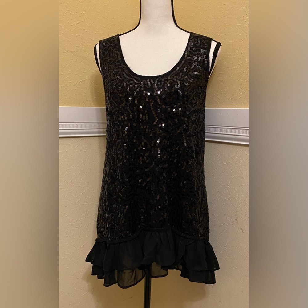 Secrets of Mine Black Sequined Top; Large; NWOT.